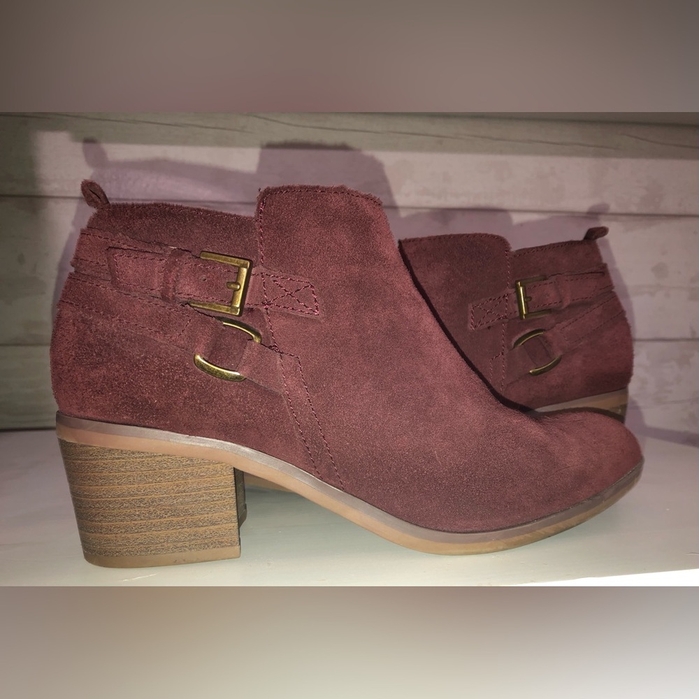 Sonoma Burgundy Ankle Booties with Stacked Heel